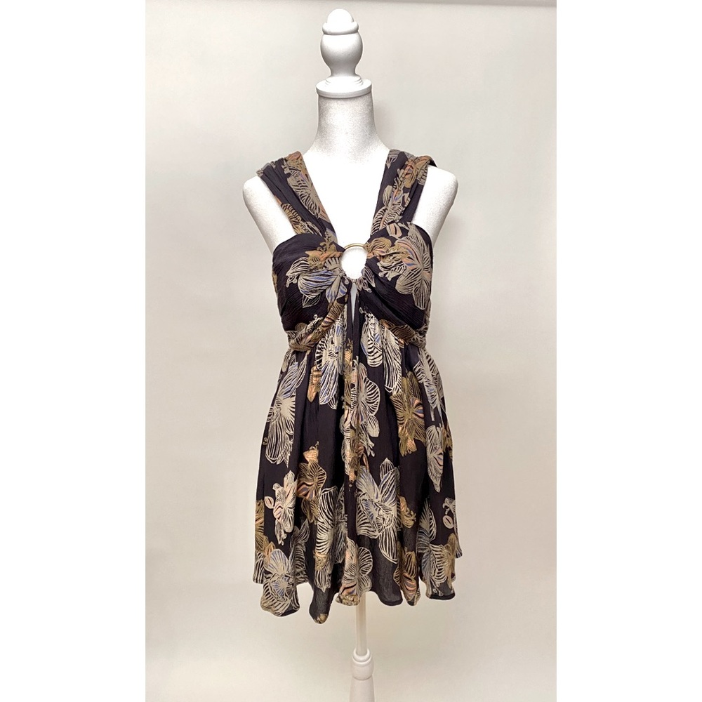 Free People Navy Pattern Top or Short Dress with Gold Ring New w/o Tags Size 4